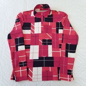 J. McLaughlin Red Black Gift Box Pattern Bedford Catalina Cloth Top XS